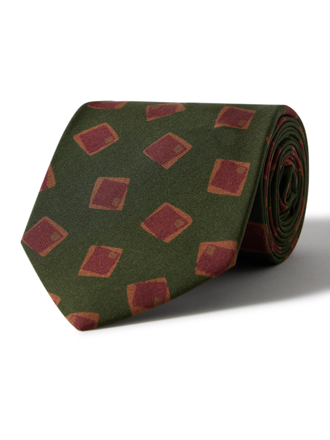 Drake's 8cm Printed Silk Tie In Green