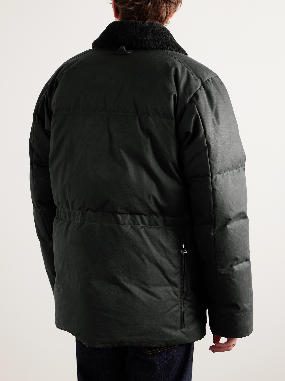 Shop Drake's Expedition Shearling-trimmed Waxed Cotton-ripstop Down Parka In Green