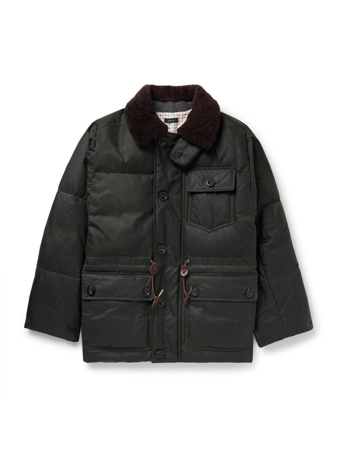 Shop Drake's Expedition Shearling-trimmed Waxed Cotton-ripstop Down Parka In Green