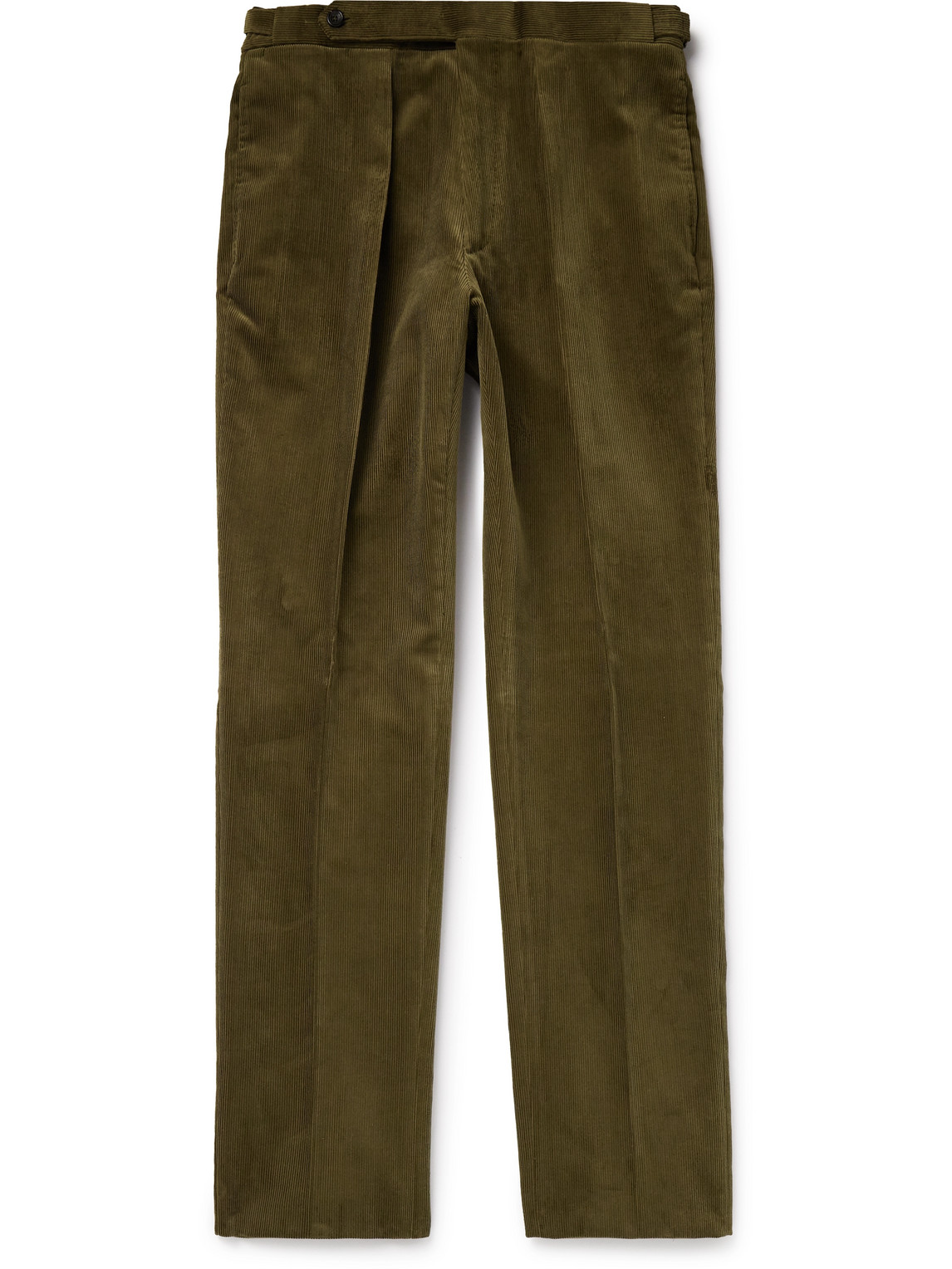 Drake's Slim-fit Pleated Cotton-corduroy Suit Trousers In Green