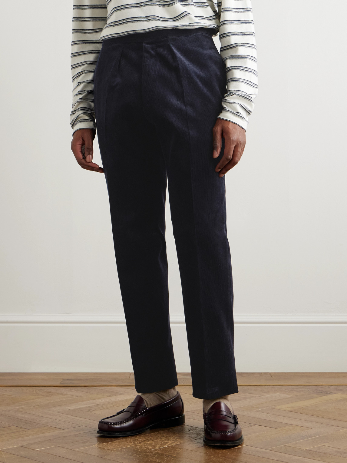 Shop Drake's Straight-leg Cotton-corduroy Suit Trousers In Blue