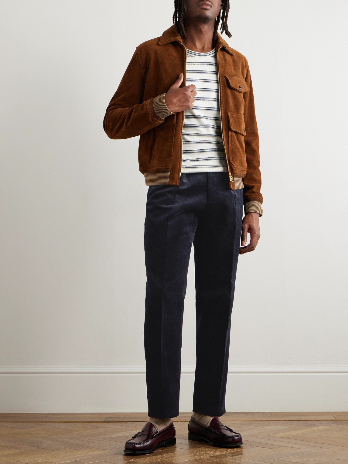 Shop Drake's Straight-leg Cotton-corduroy Suit Trousers In Blue