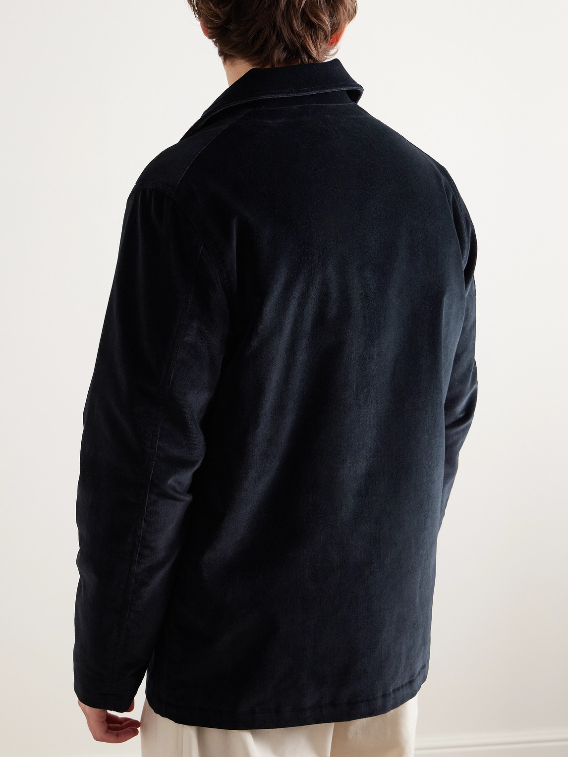 Shop Drake's Cotton-blend Velvet Chore Jacket In Blue
