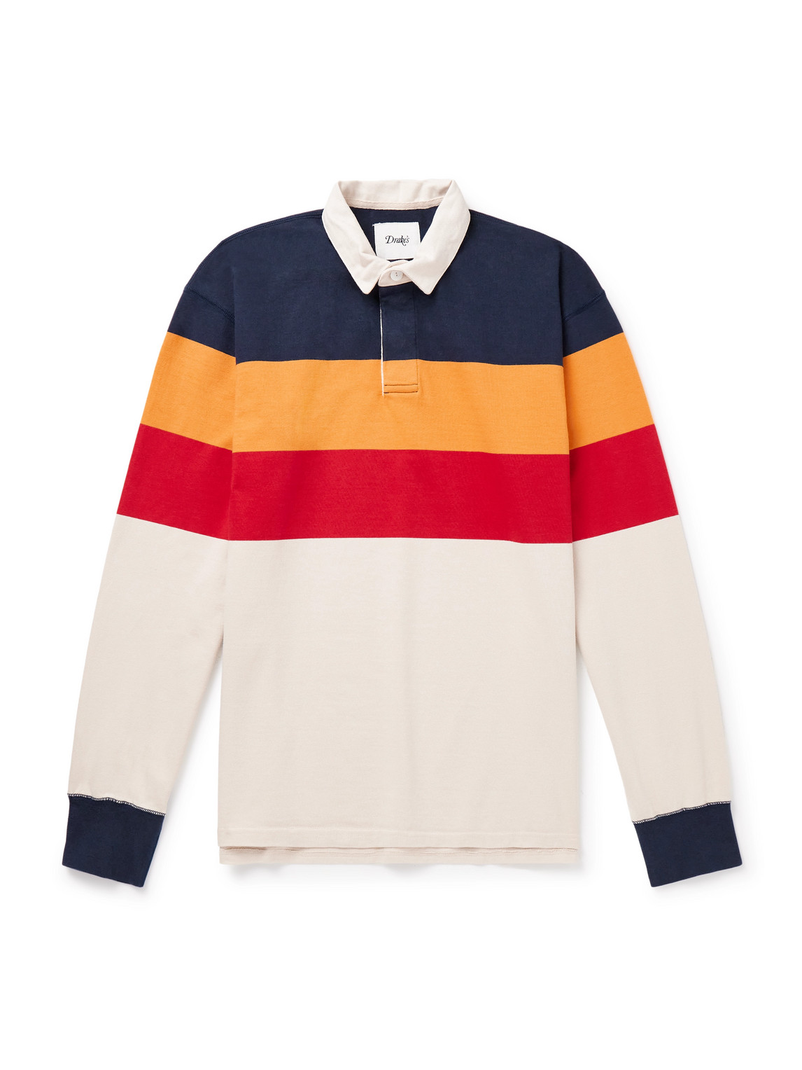 Drake's Twill-trimmed Striped Cotton-jersey Polo Shirt In Neutrals