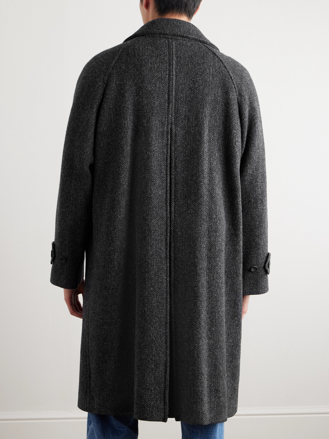 Shop Drake's Double-breasted Herringbone Wool Coat In Gray