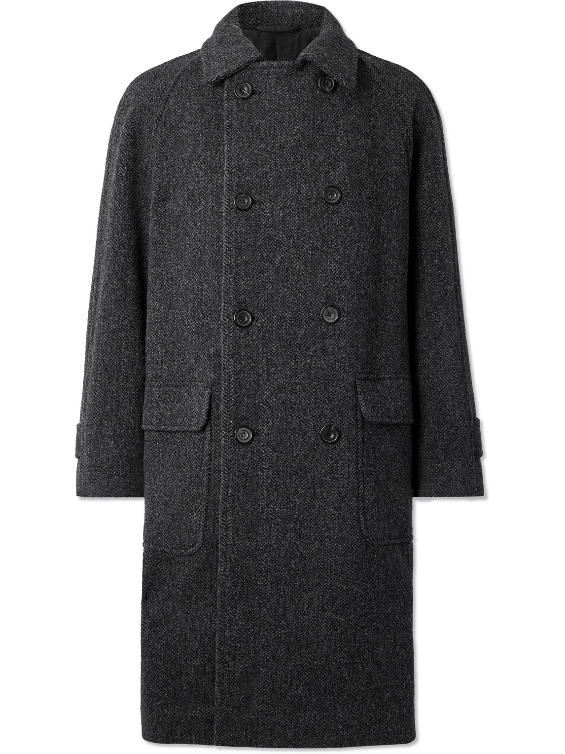 DRAKE'S DOUBLE-BREASTED HERRINGBONE WOOL COAT
