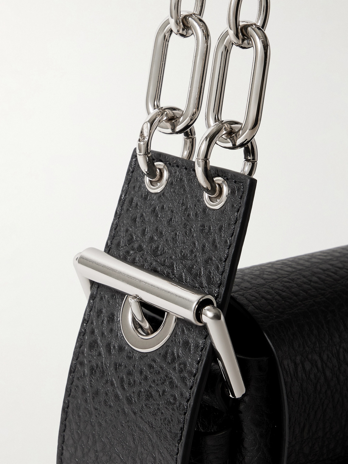 Shop Acne Studios Musubi Mini Chain-embellished Full-grain Leather Messenger Bag In Black
