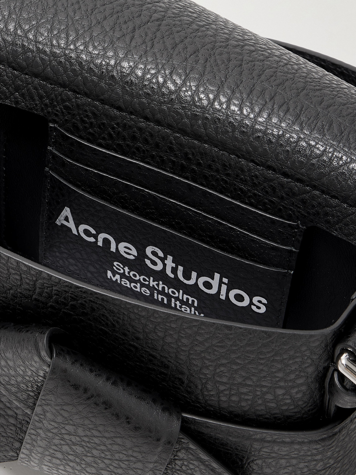 Shop Acne Studios Musubi Mini Chain-embellished Full-grain Leather Messenger Bag In Black