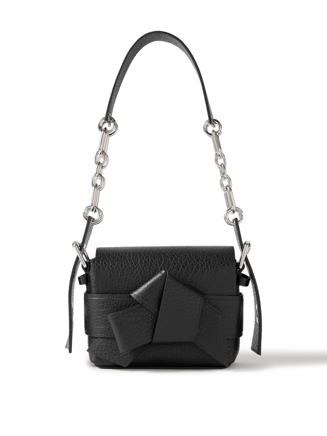 Shop Acne Studios Musubi Mini Chain-embellished Full-grain Leather Messenger Bag In Black