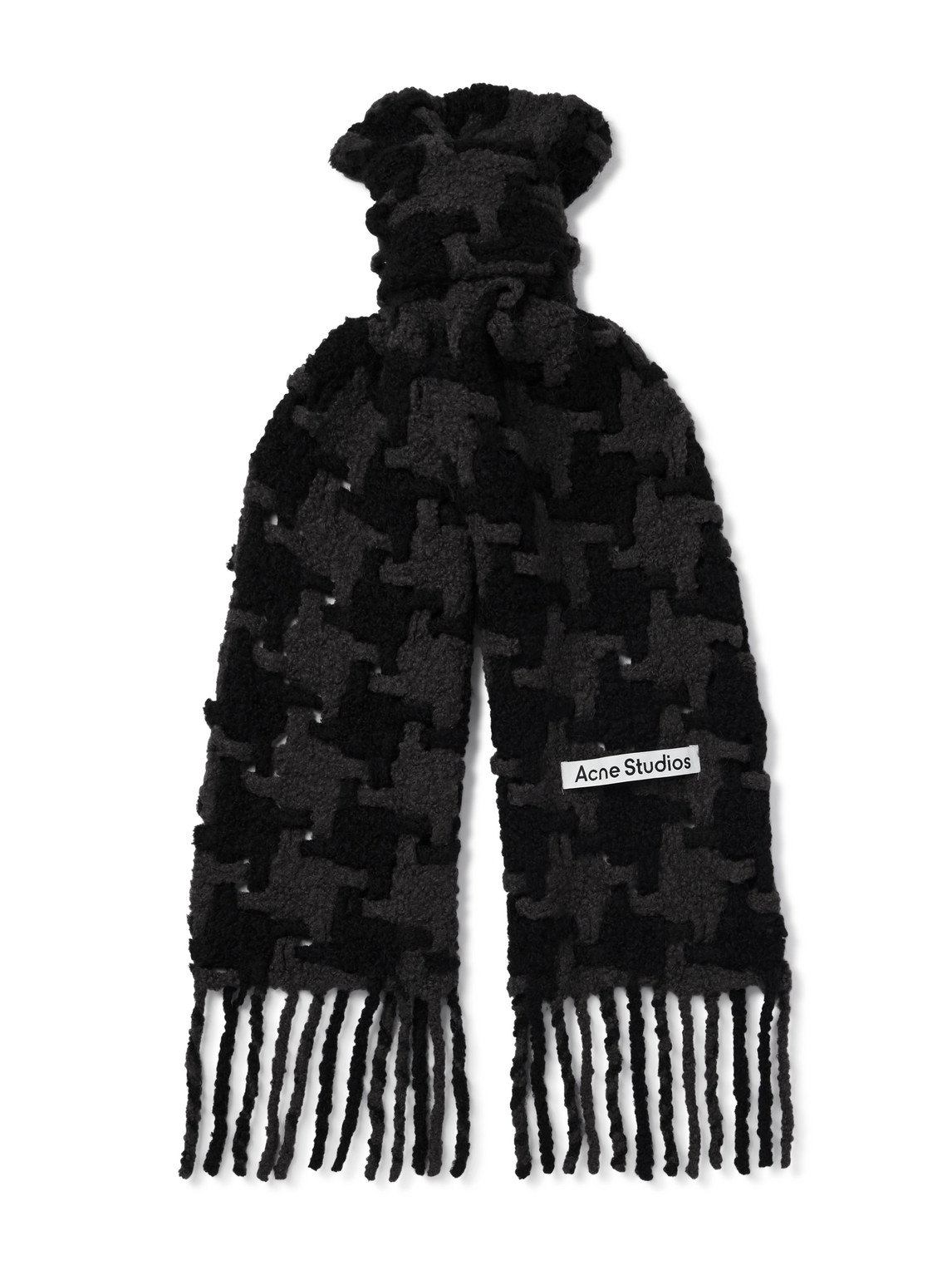 Acne Studios Fringed Houndstooth Alpaca-blend Bouclé Scarf In Black