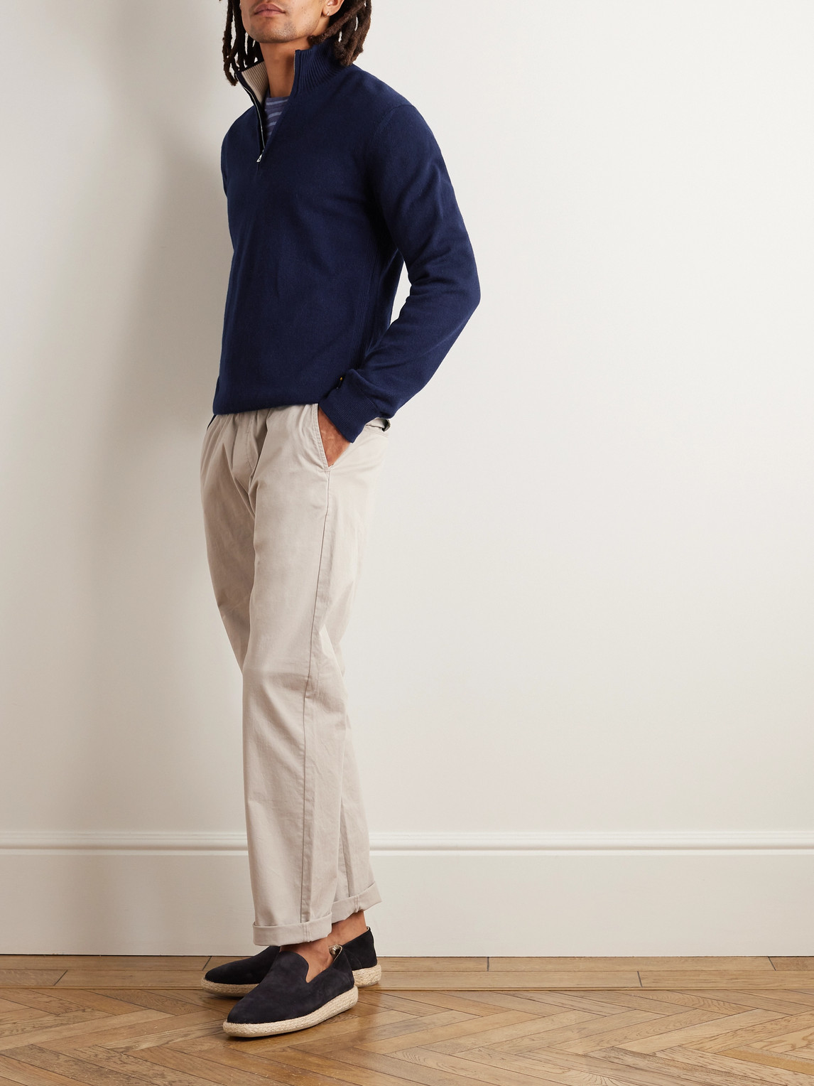 Orlebar Brown Hoyt Cashmere Half-zip Sweater In Blue