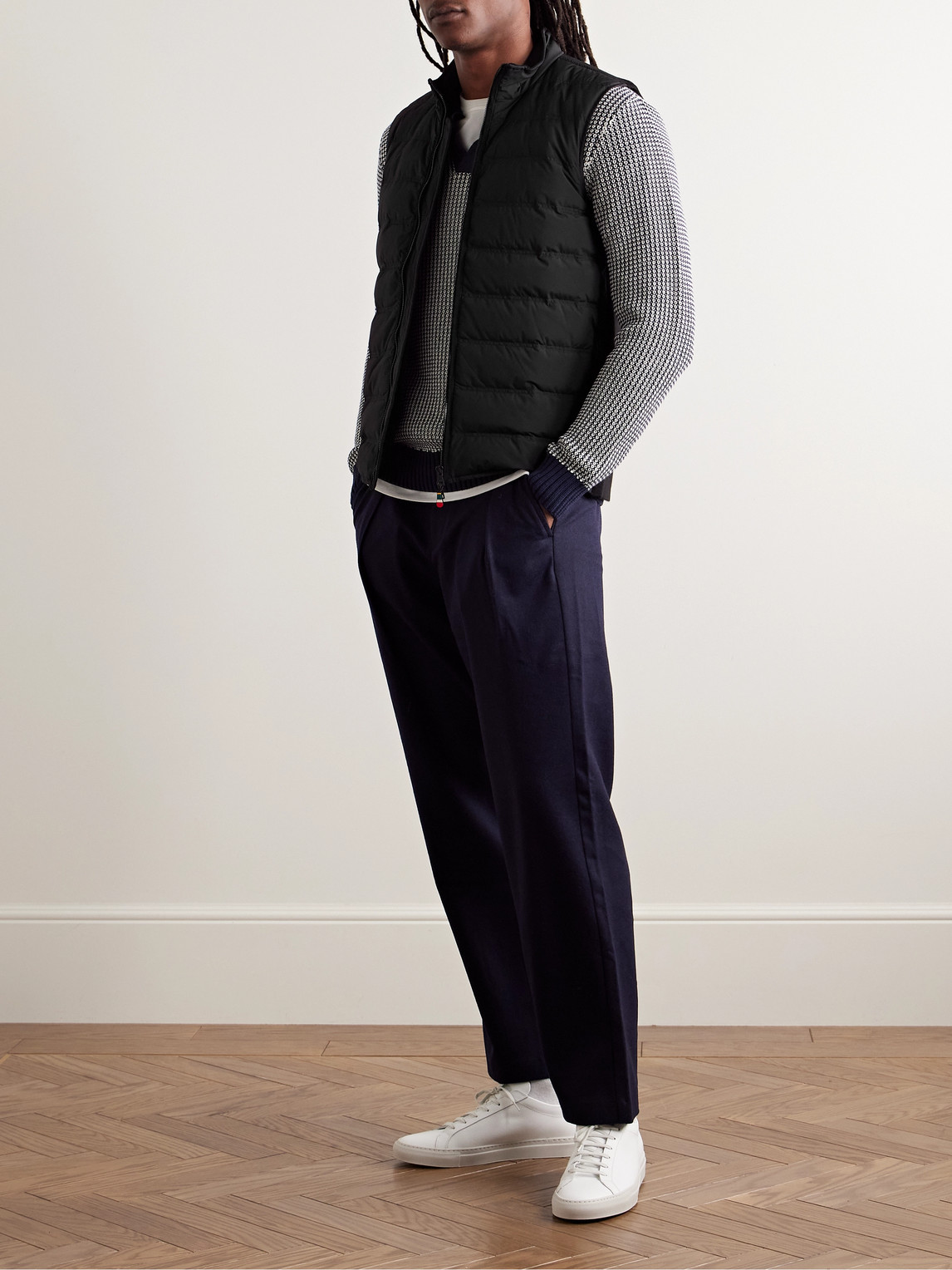 ORLEBAR BROWN FITZROY SLIM-FIT PANELLED MERINO WOOL AND QUILTED SHELL DOWN GILET
