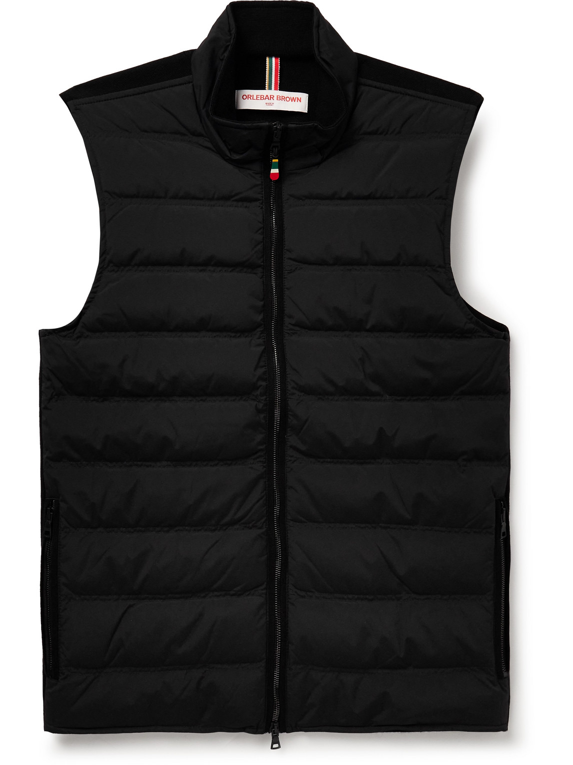 Orlebar Brown Fitzroy Slim-fit Panelled Merino Wool And Quilted Shell Down Gilet In Black