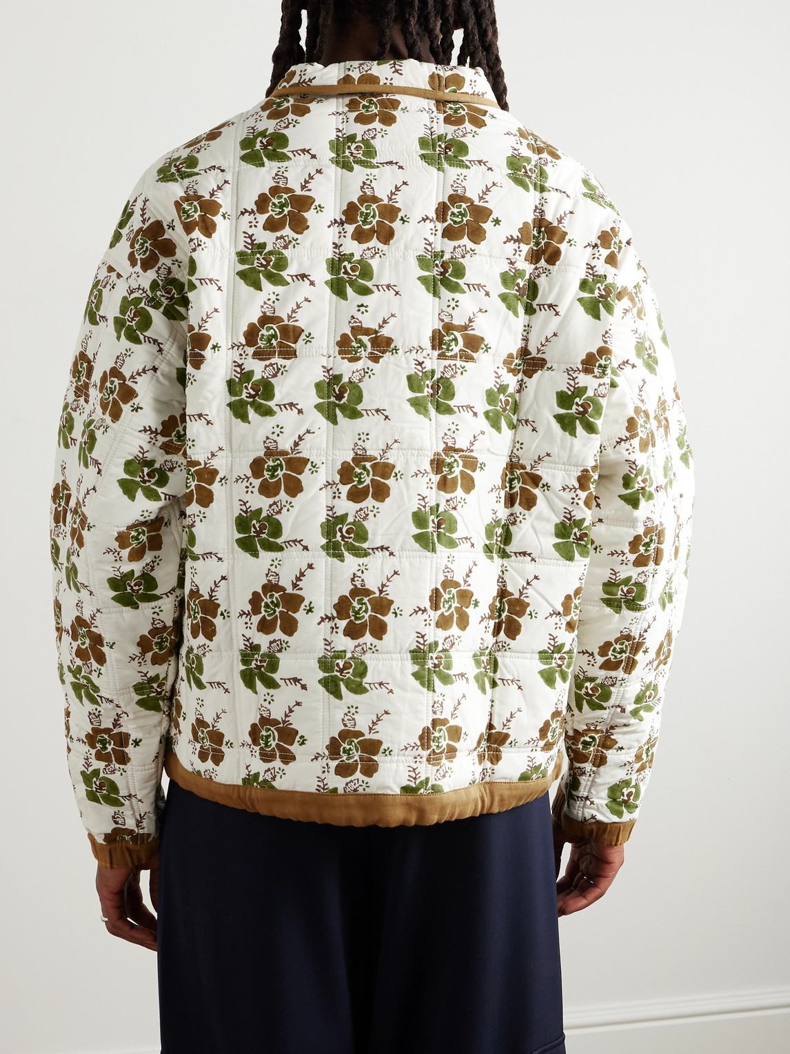  Story Mfg. - Mineral Floral-print Quilted Organic Cotton-poplin Half-zip Sweatshirt - Men - Green - S 