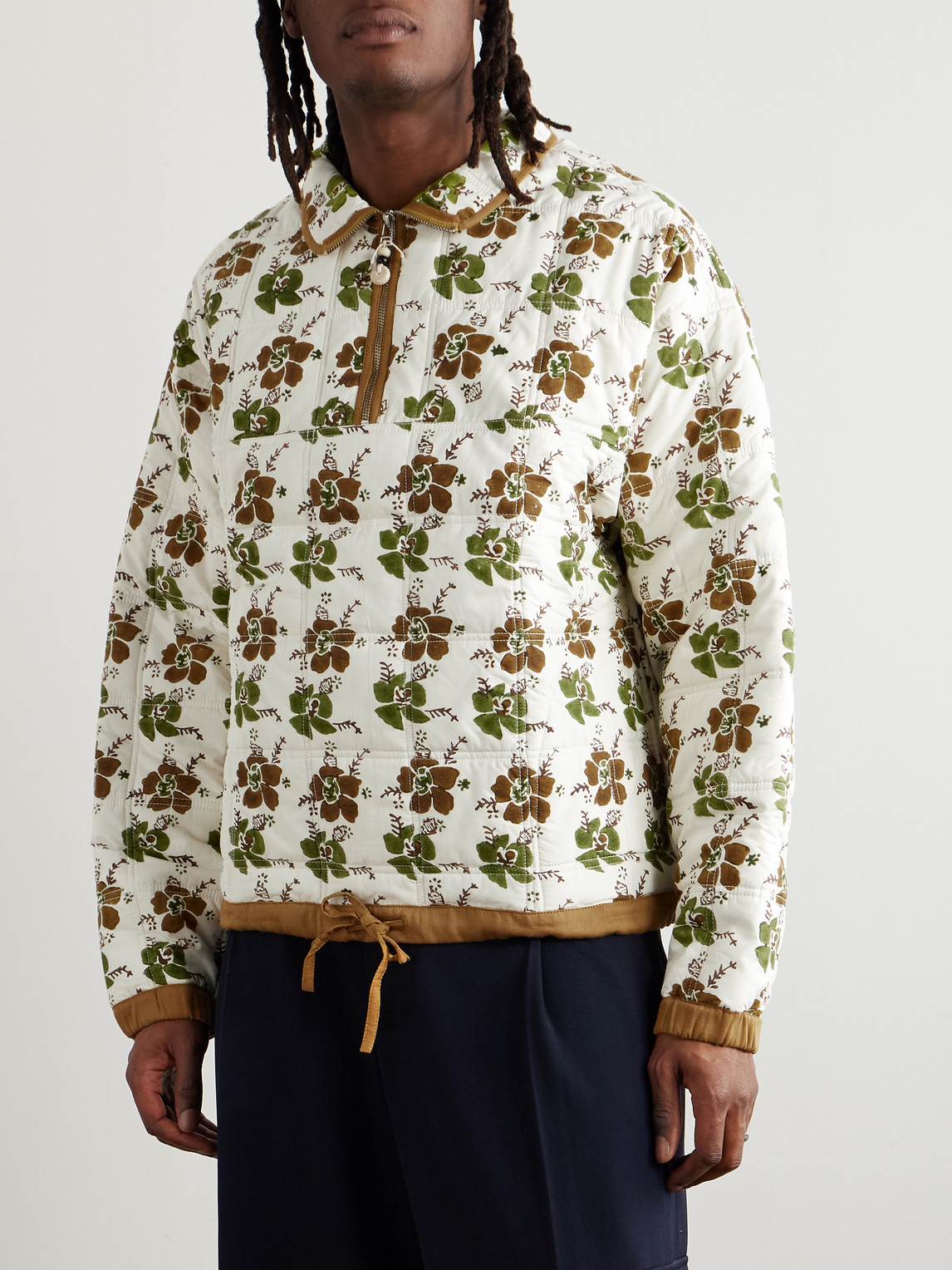  Story Mfg. - Mineral Floral-print Quilted Organic Cotton-poplin Half-zip Sweatshirt - Men - Green - S 