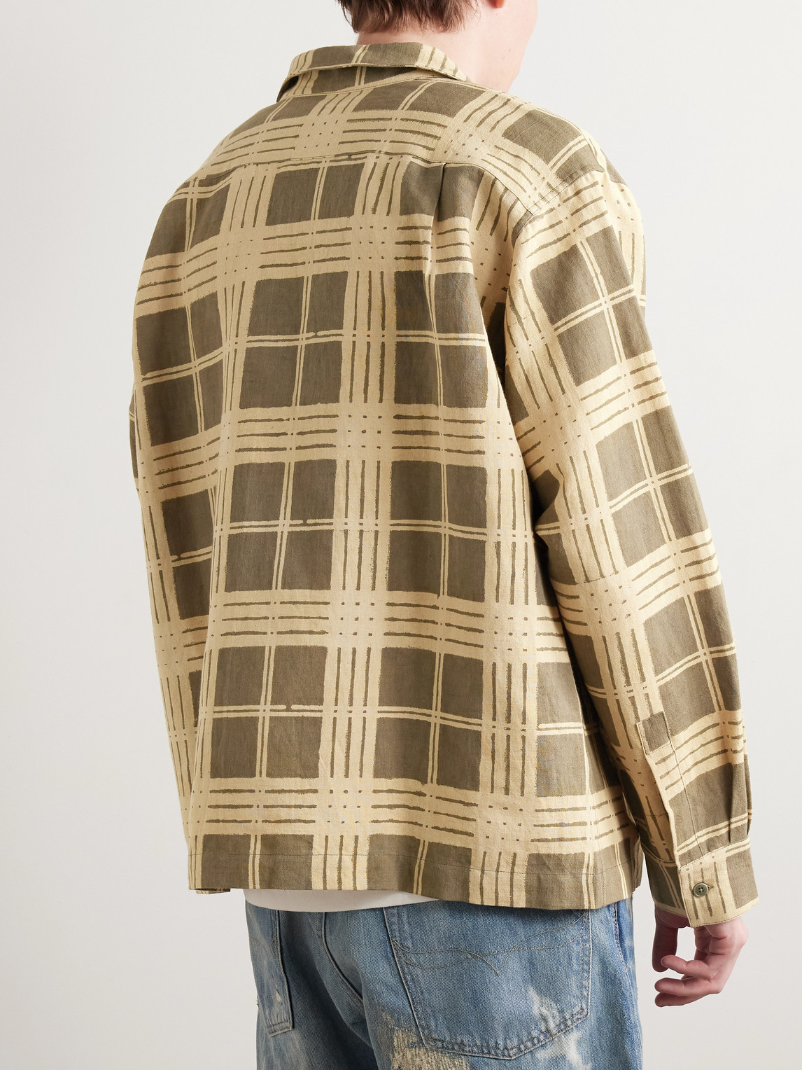 Story Mfg. - Greetings Camp-collar Logo-embroidered Checked Linen And Organic Cotton-blend Shirt - Men - Brown - S 