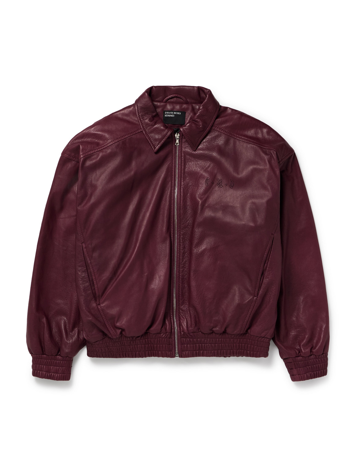 Enfants Riches Deprimes Logo-embroidered Full-grain Leather Jacket In Burgundy