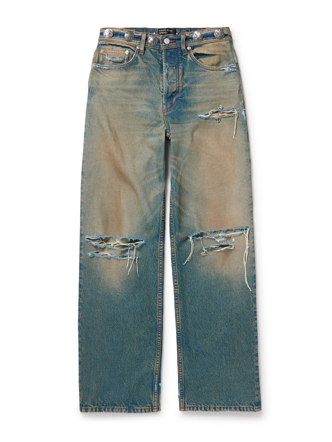 Enfants Riches Deprimes Straight-leg Embellished Distressed Jeans In Blue