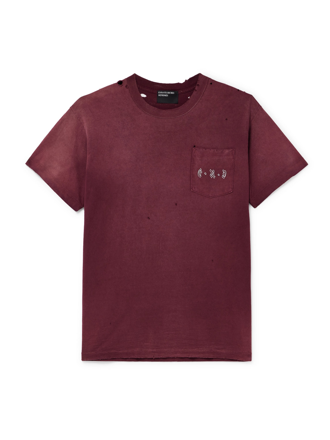 Enfants Riches Deprimes Logo-print Distressed Cotton-jersey T-shirt In Burgundy