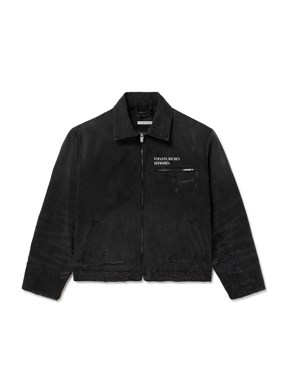 Enfants Riches Deprimes Logo-print Distressed Cotton-canvas Chore Jacket In Black