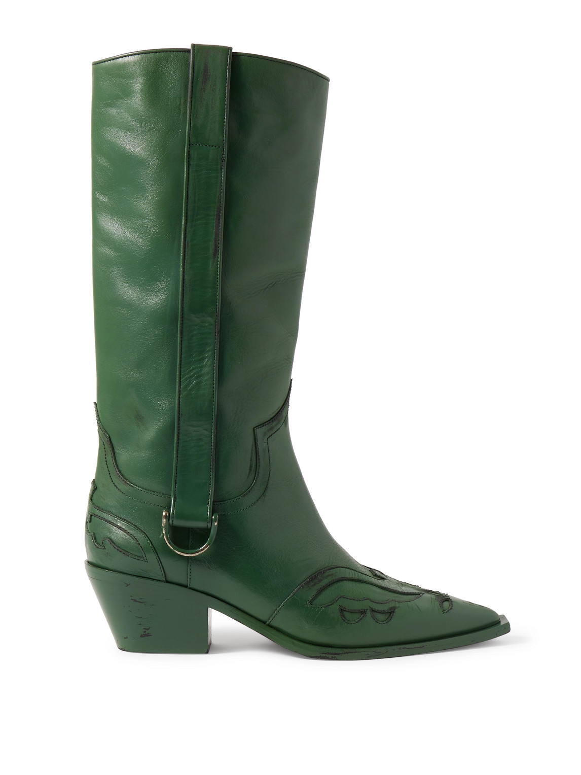 Enfants Riches Deprimes Distressed Leather Cowboy Boots In Green