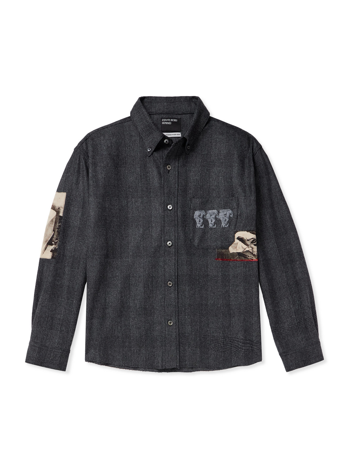 Enfants Riches Deprimes Printed Patchwork Checked Virgin Wool-flannel Shirt In Gray