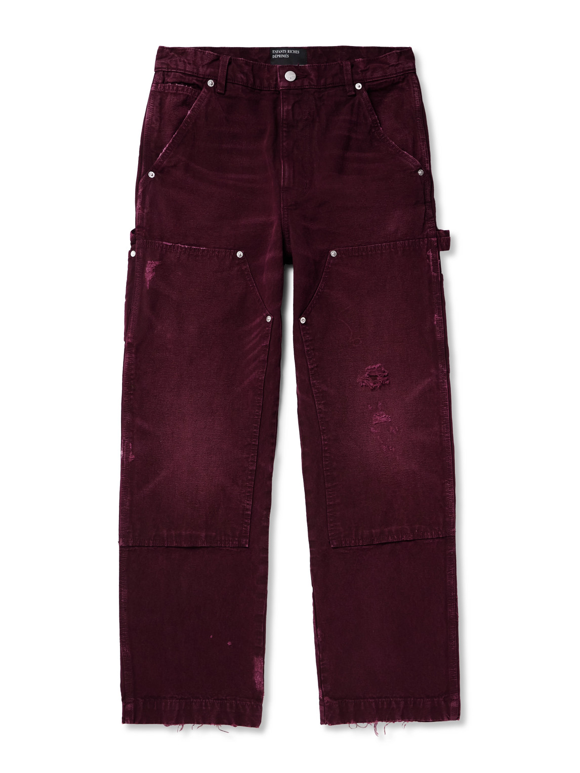 Straight-Leg Distressed Panelled Cotton-Canvas Trousers