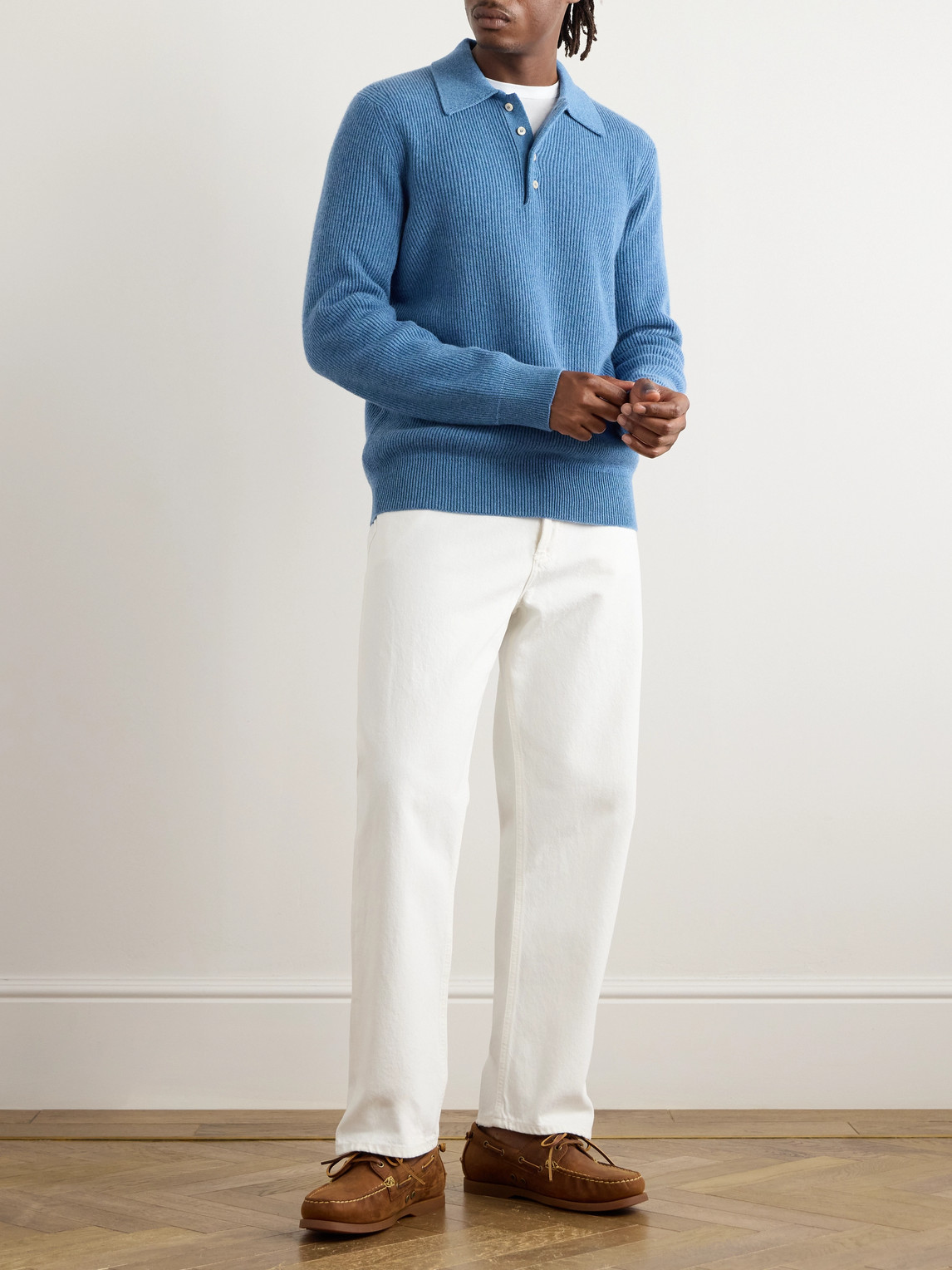 Slim-Fit Ribbed Cashmere Polo Shirt — 2