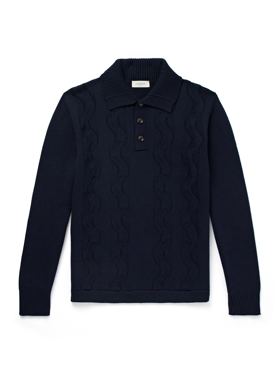 Pointelle-Knit Virgin Wool Polo Shirt