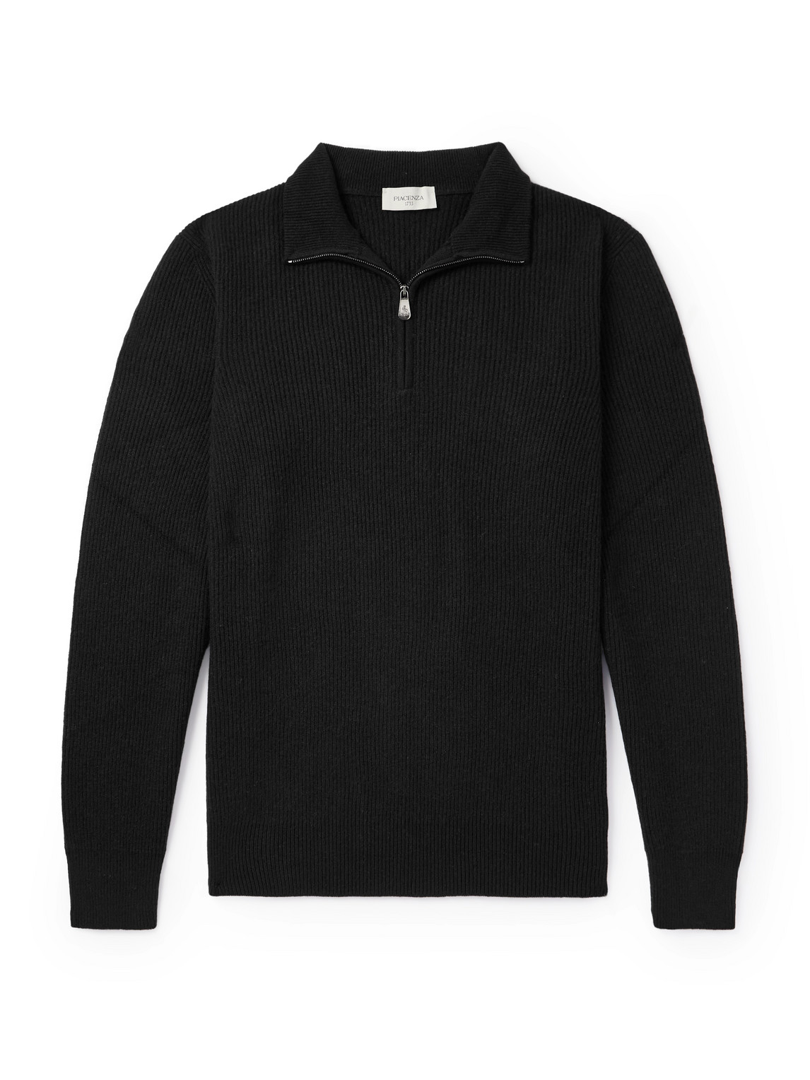 Piacenza 1733 Ribbed Cashmere Half-zip Jumper In Black