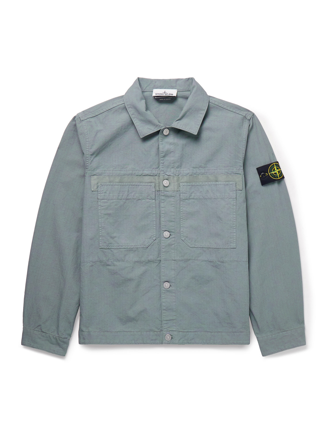 Stone Island Logo Appliqued Webbing Trimmed Cotton Ripstop Overshirt Men Green S for Men