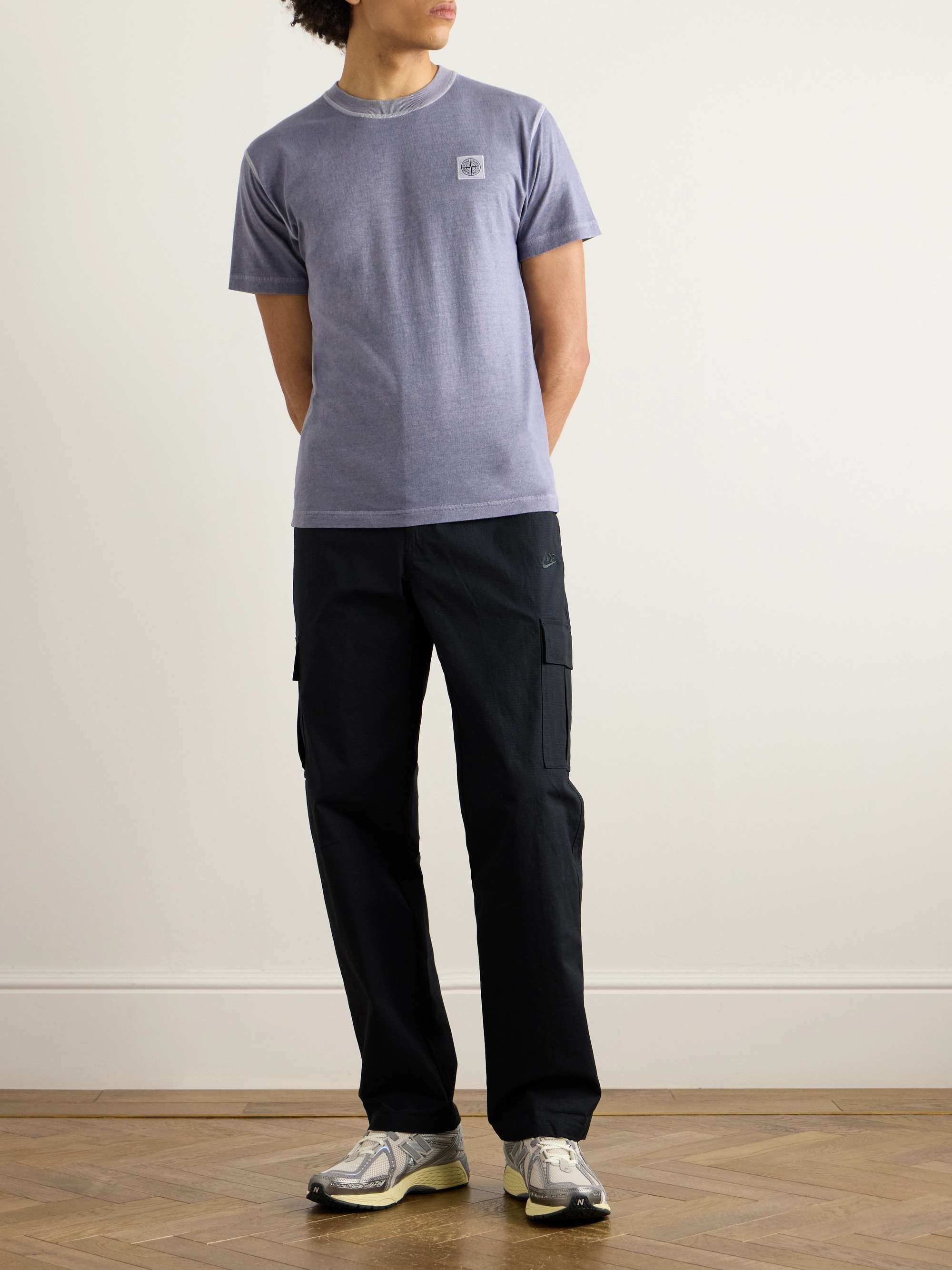 STONE ISLAND Logo-Appliquéd Garment-Dyed Cotton-Jersey T