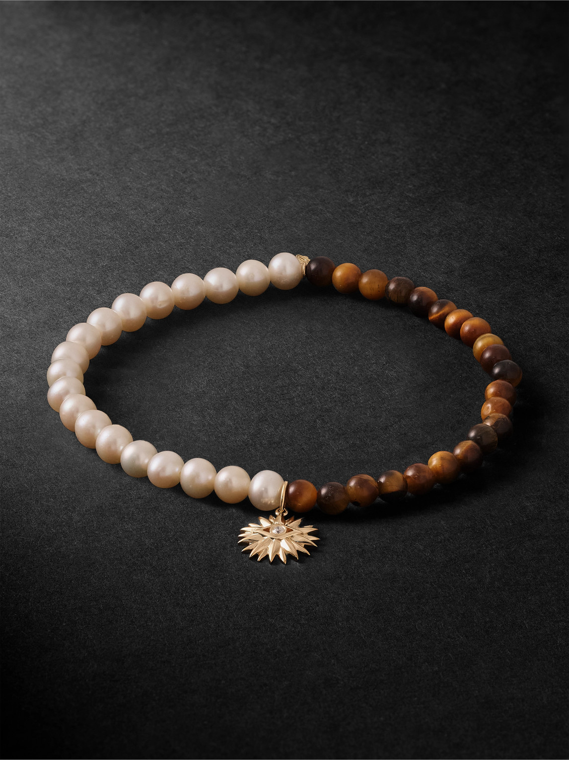 Sydney Evan Evil Eye Petals 14-karat Gold Multi-stone Beaded Bracelet In Neutral