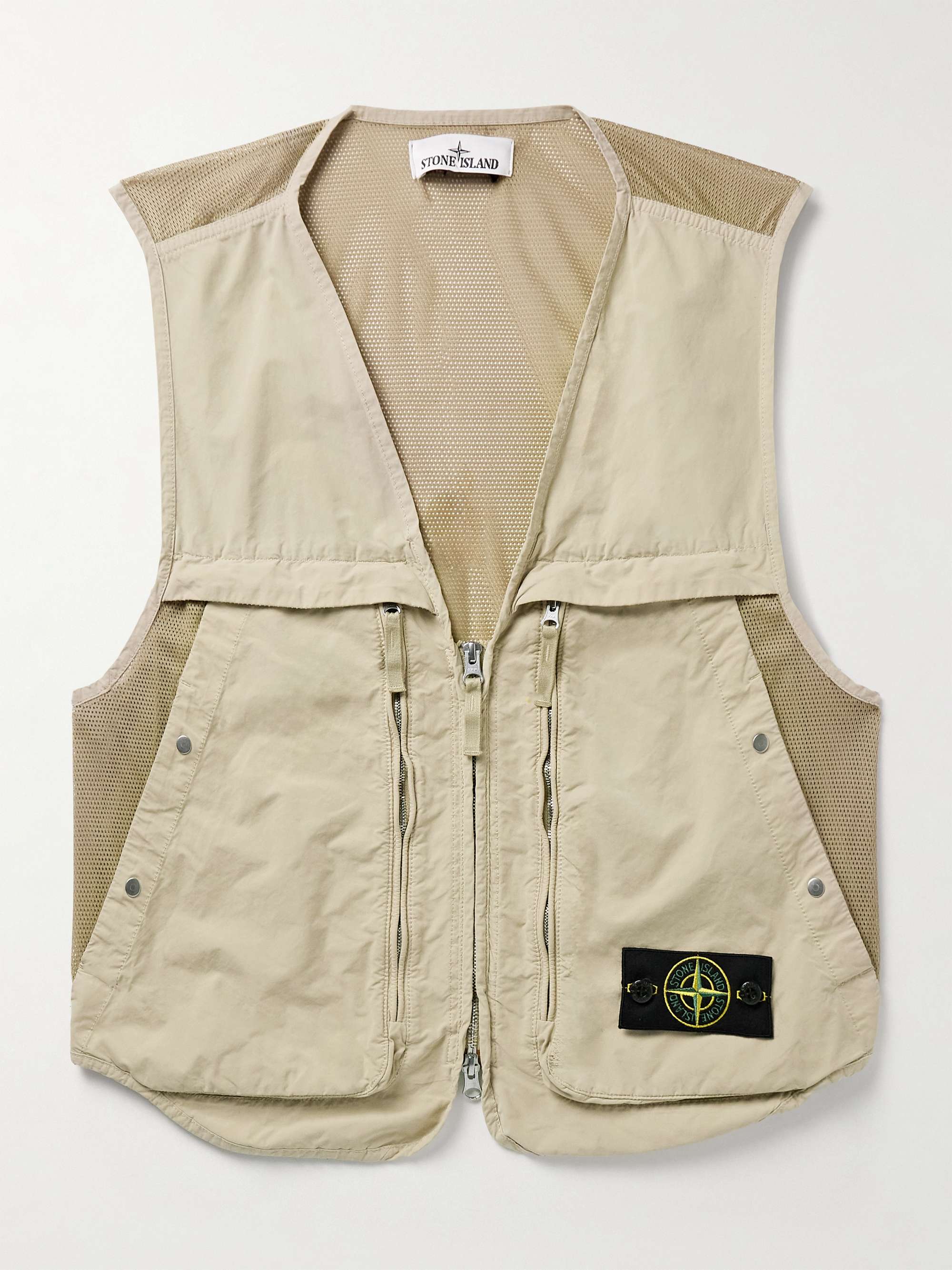 STONE ISLAND Logo-Appliquéd Shell and Mesh Gilet for Men STONE ISLAND Logo-Appliquéd Shell and Mesh Gilet for Men