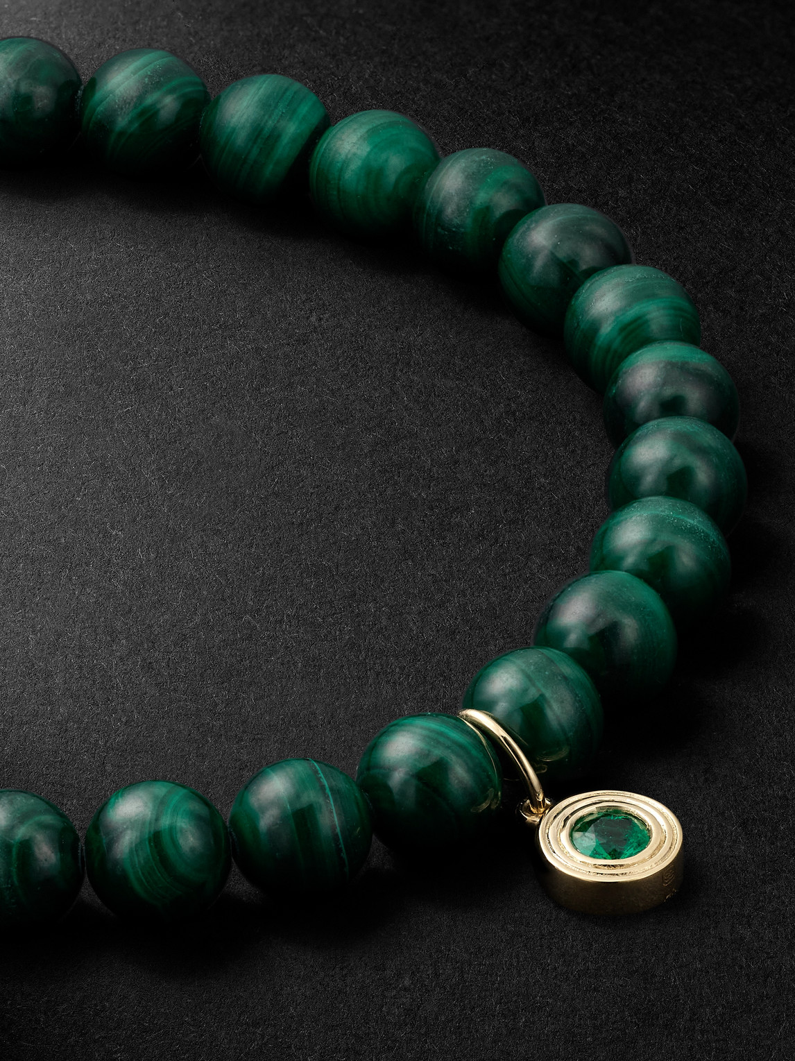 Sydney Evan 14-karat Gold, Emerald And Malachite Beaded Bracelet In Green