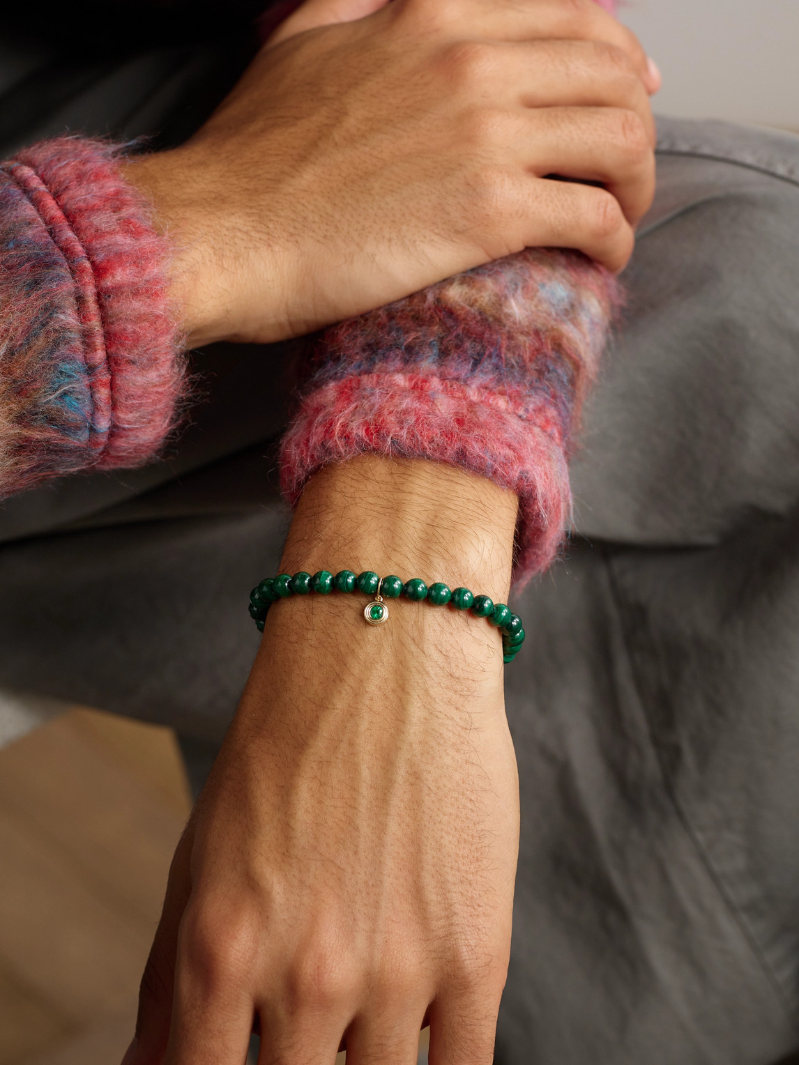 Sydney Evan 14-karat Gold, Emerald And Malachite Beaded Bracelet In Green