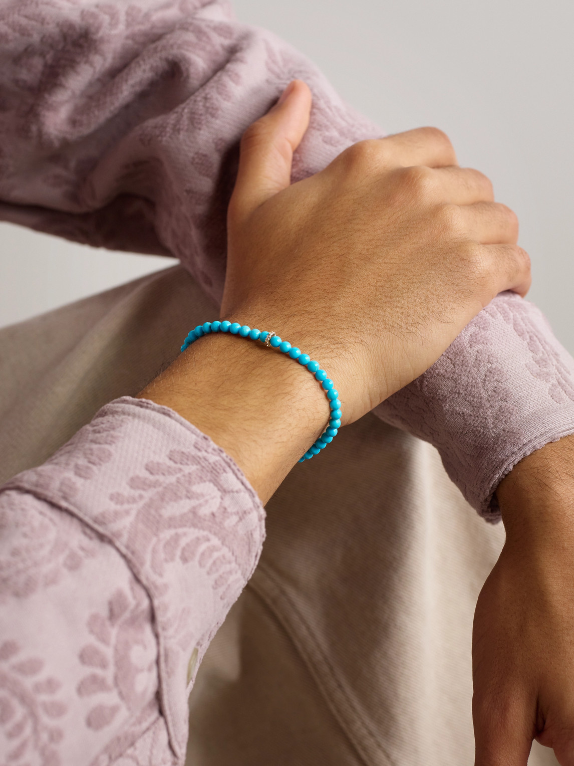 Sydney Evan 14-karat Gold, Diamond And Turquoise Beaded Bracelet In Blue