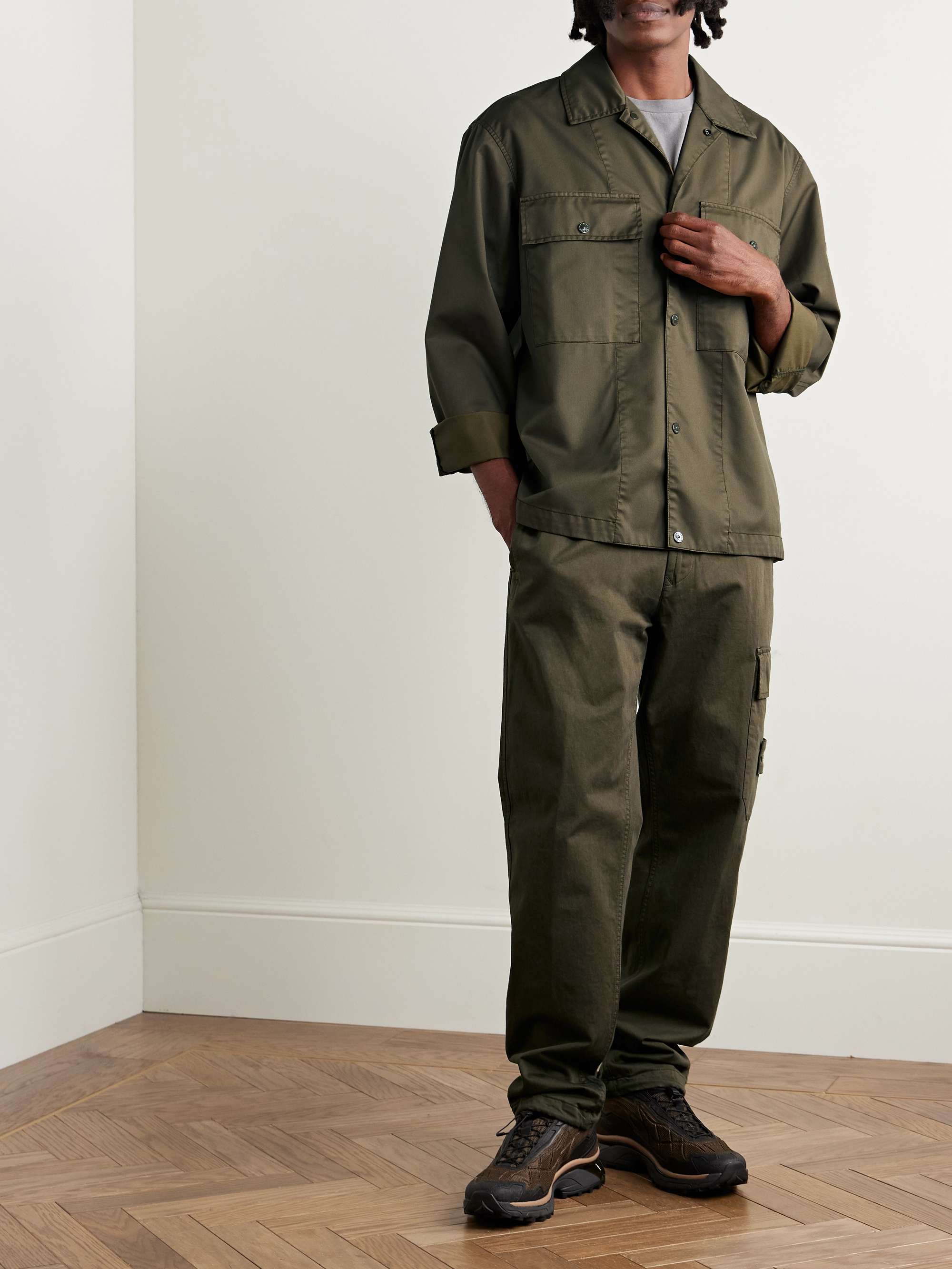STONE ISLAND Ghost Logo-Appliquéd Coated Virgin Wool-Twill