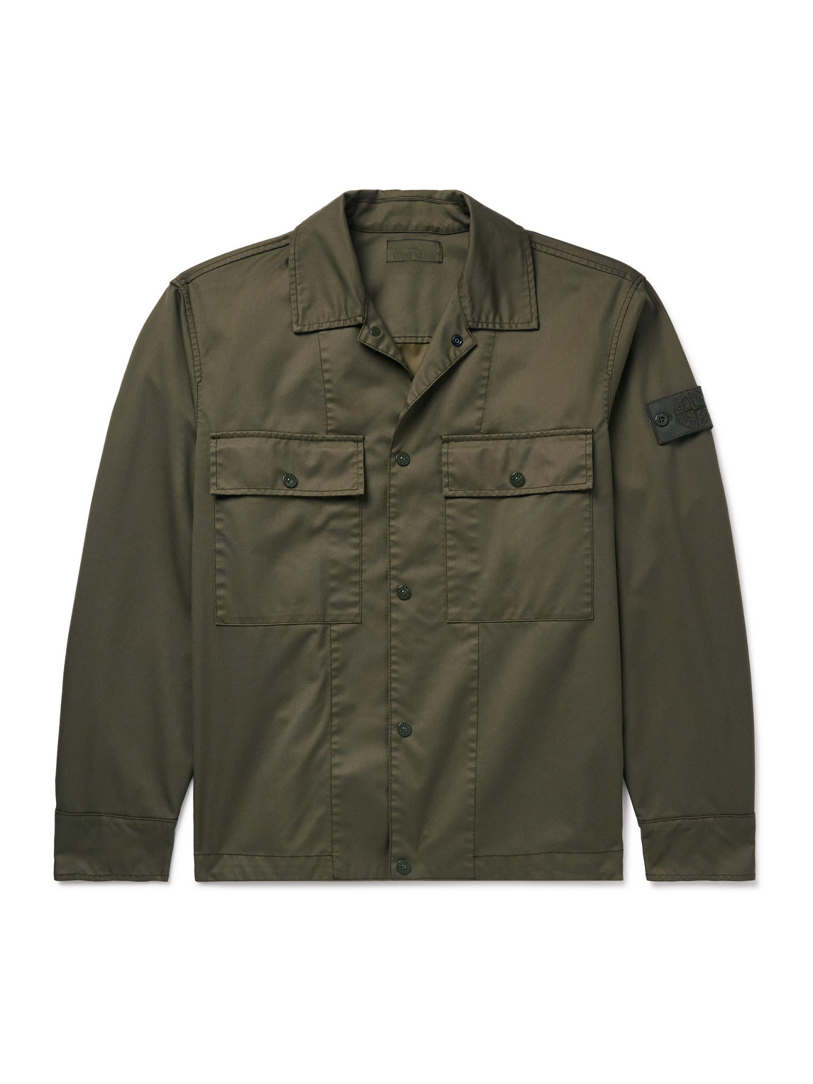 Stone Island - Ghost Logo-Appliquéd Coated Virgin Wool-Twill Shirt Jacket - Men - Green - M
