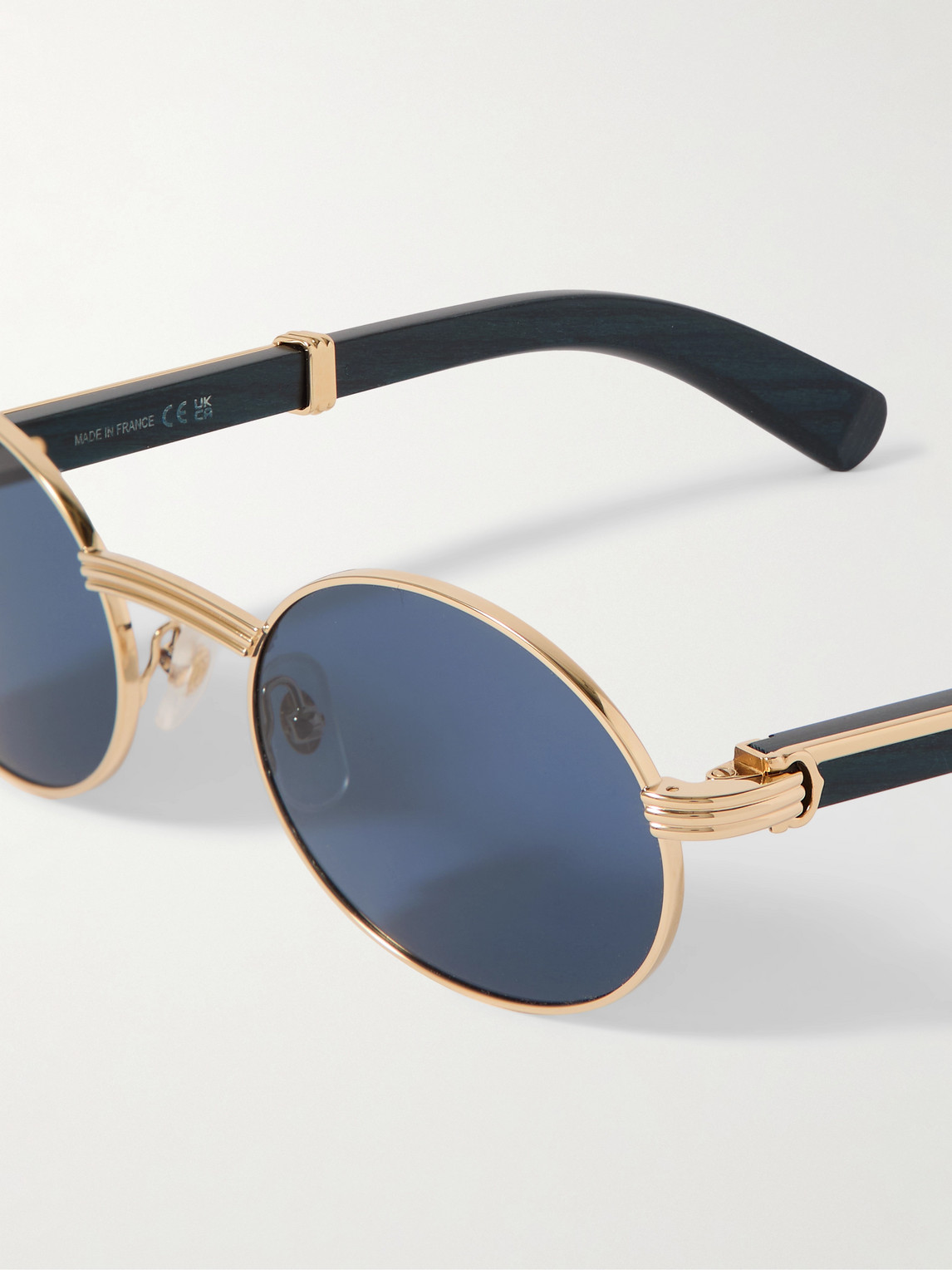 Cartier Première Round-frame Gold-tone And Wood Sunglasses In Blue