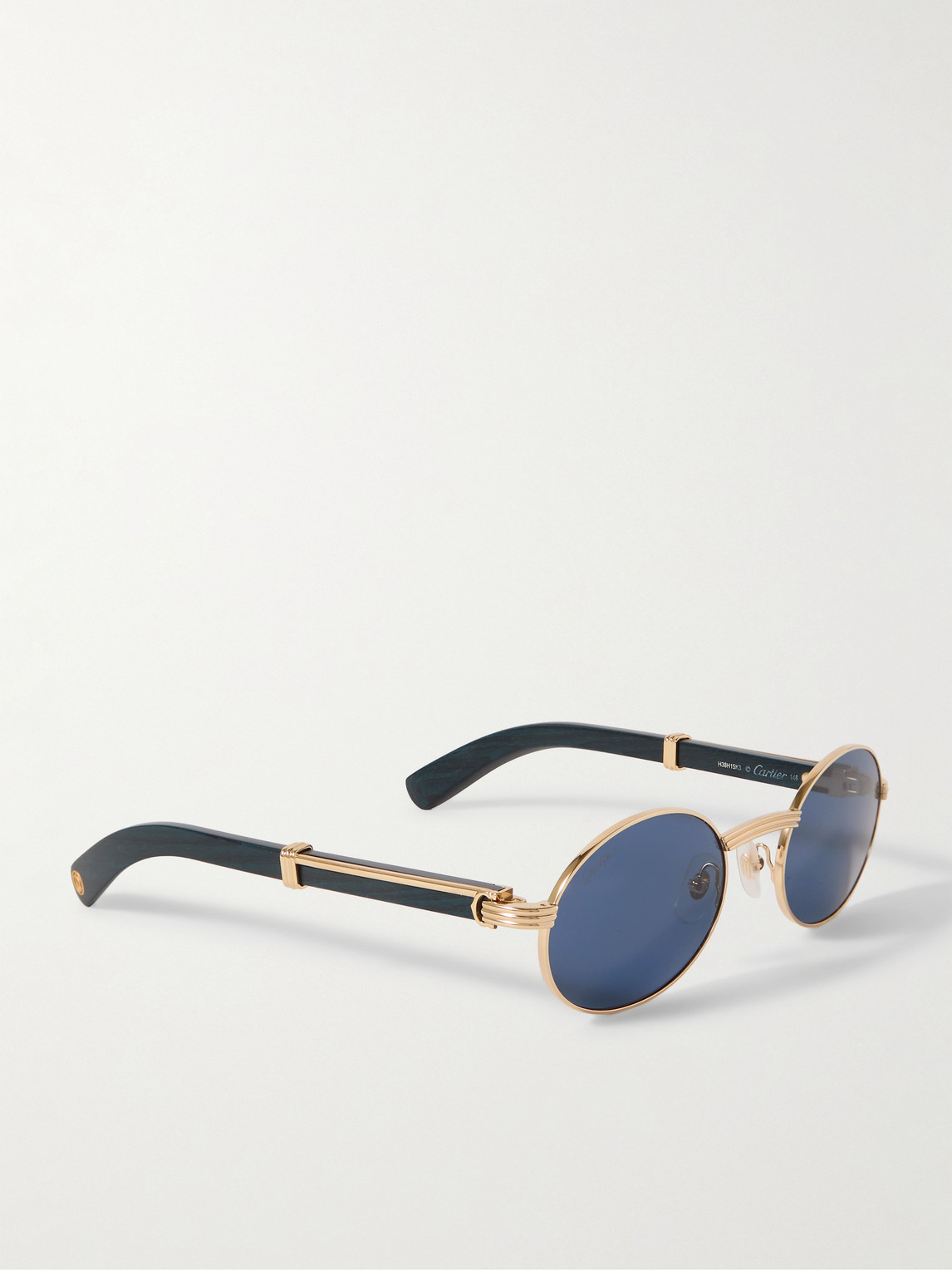 Cartier Première Round-frame Gold-tone And Wood Sunglasses In Blue