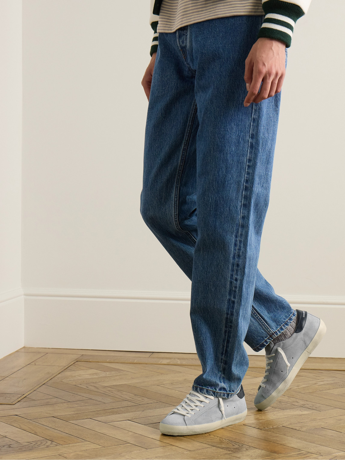 Golden Goose Super-star Distressed Patent Leather-trimmed Suede Sneakers In Gray