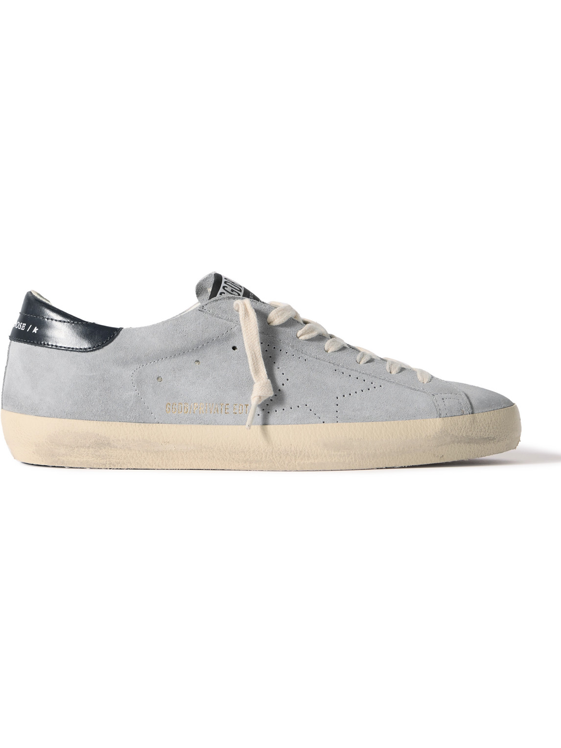 Golden Goose Super-star Distressed Patent Leather-trimmed Suede Sneakers In Gray