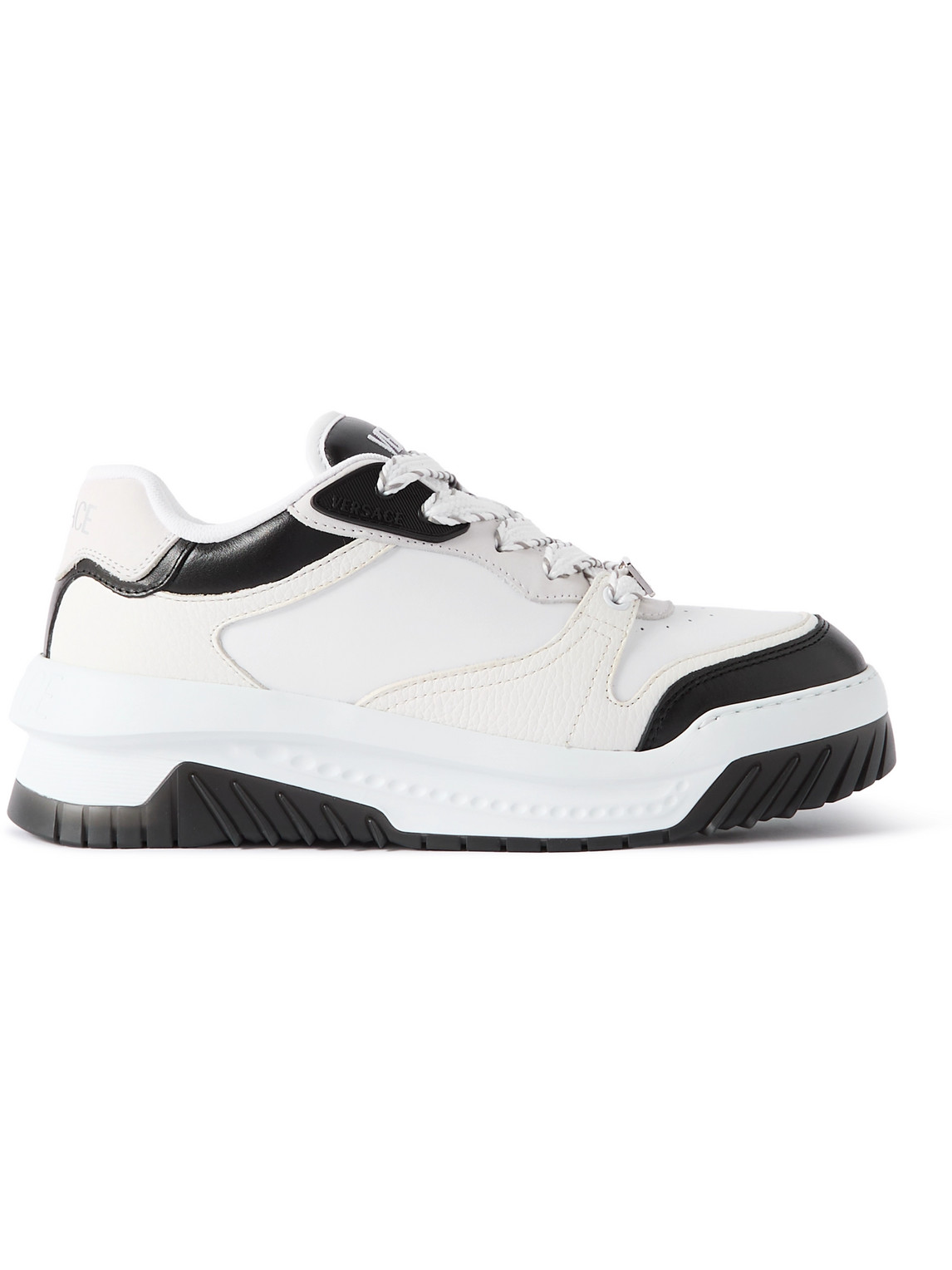 Versace White And Black Sneaker With Inserts And Chunky Sole In Black