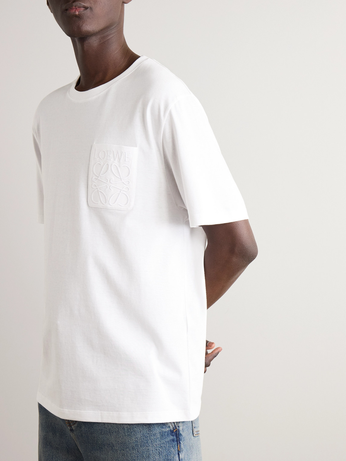 Loewe Anagram Debossed Crewneck Short Sleeve Cotton T-shirt In White