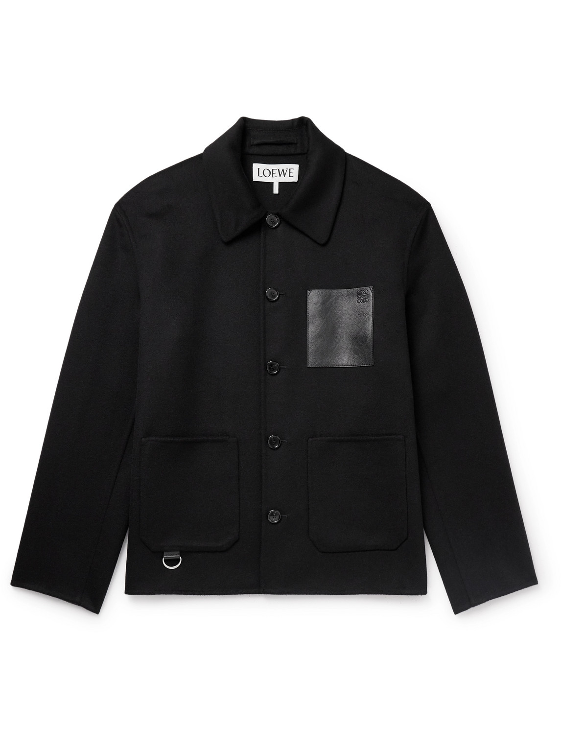 Loewe Leather-trimmed Wool And Cashmere-blend Overshirt In Black