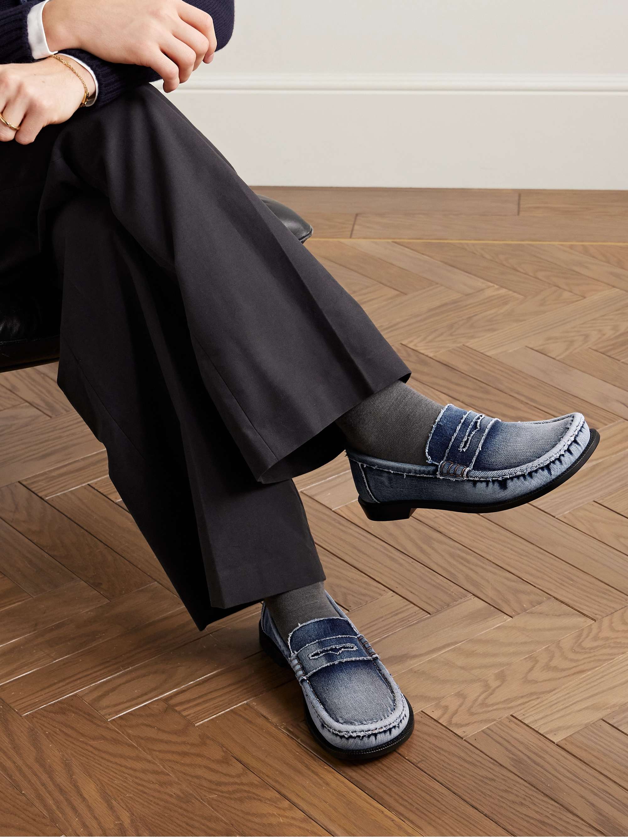 Campo Distressed Washed Denim Penny Loafers