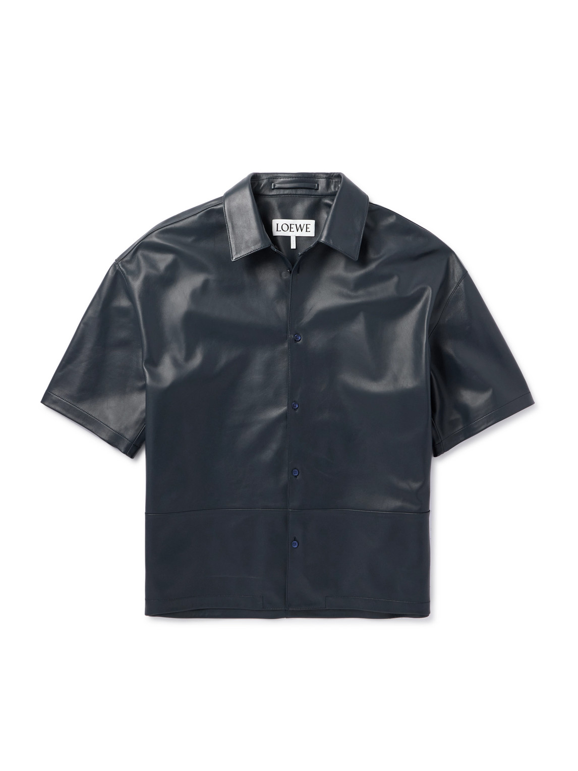 Anagram Logo-Embossed Panelled Leather Shirt