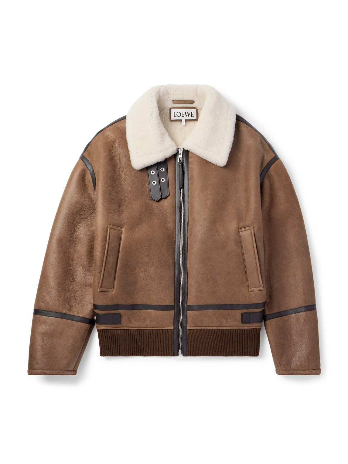 Loewe Leather-trimmed Shearling Jacket In Brown