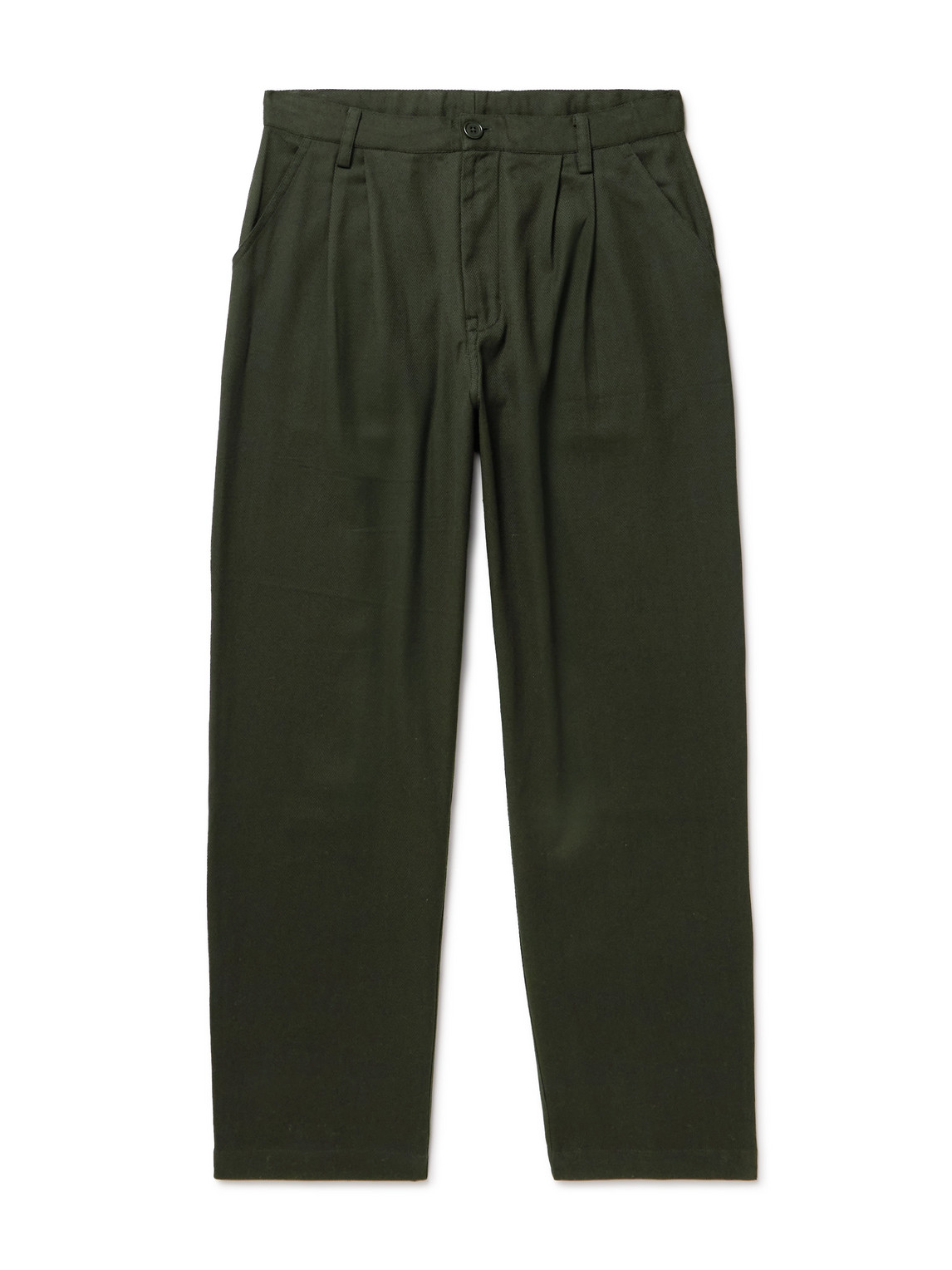 Kardo Antonio Wide-leg Pleated Herringbone Cotton Trousers In Green